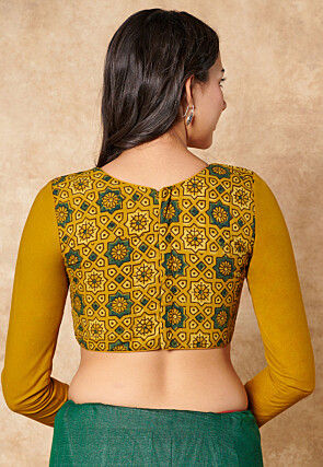 Ajrakh Printed Cotton Blouse in Mustard