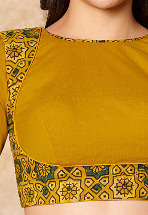 Ajrakh Printed Cotton Blouse in Mustard