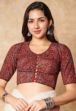 Ajrakh Printed Cotton Blouse in Red