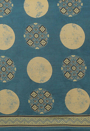 Ajrakh Printed Cotton Saree in Indigo Blue