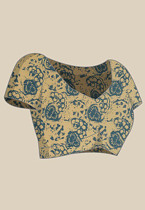 Ajrakh Printed Cotton Saree in Indigo Blue