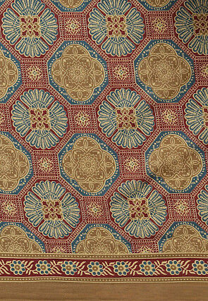 Ajrakh Printed Cotton Saree in Maroon