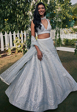 Art Silk Lehenga in Grey