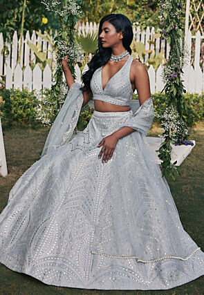 Art Silk Lehenga in Grey