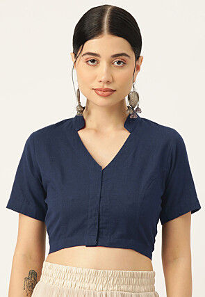 Embroidered Chiffon Blouse in Teal Blue : UKH38
