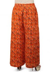 Block Printed Rayon Palazzo in Orange