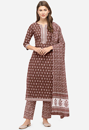 Bagru Printed Pure Cotton Pakistani Suit in Brown