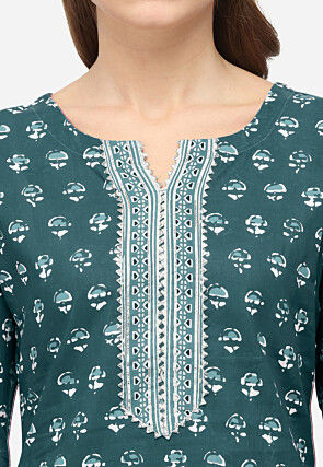 Bagru Printed Pure Cotton Pakistani Suit in Teal Green