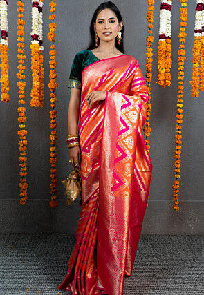 Banarasi Saree in Fuchsia and Orange