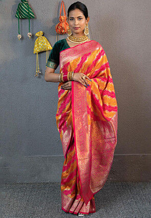 Banarasi Art Banarasi Silk Saree in Fuchsia And Orange