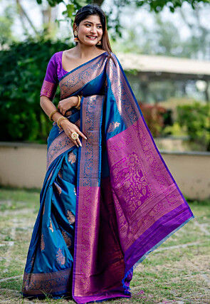 Banarasi Art Banarasi Silk Saree in Teal Blue