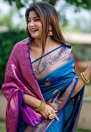 Banarasi Art Banarasi Silk Saree in Teal Blue