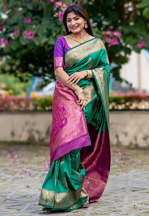 Banarasi Art Banarasi Silk Saree in Teal Green