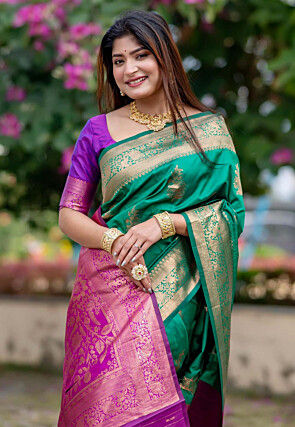 Banarasi Art Banarasi Silk Saree in Teal Green