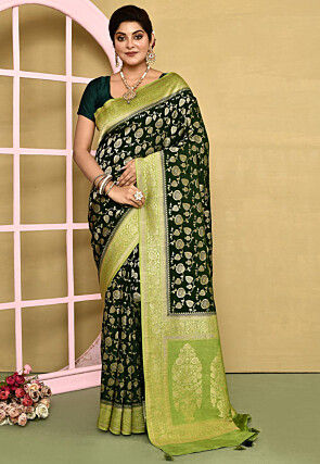 Banarasi Saree in Dark Green