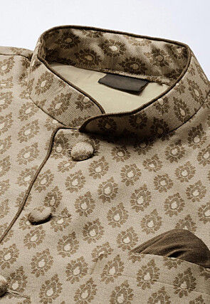 Banarasi Brocade Jodhpuri Jacket in Light Fawn