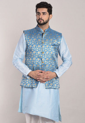 Banarasi Brocade Nehru Jacket in Light Blue