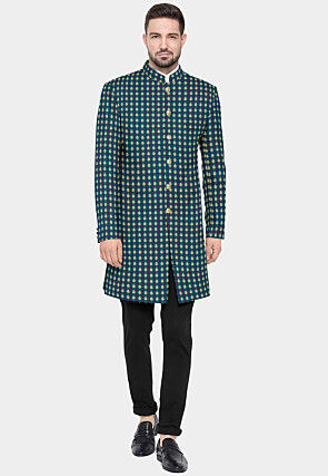 Banarasi Brocade Sherwani in Teal Green