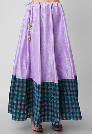 Banarasi Brocade Woven Border Art Silk Skirt in Light Purple