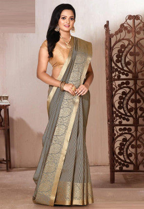 Banarasi Cotton Silk Saree in Black and Beige