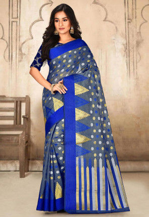 Banarasi Cotton Silk Saree in Grey