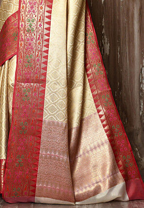Banarasi Cotton Silk Saree in Light Beige and Golden