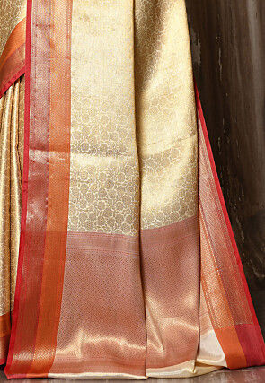 Banarasi Cotton Silk Saree in Light Beige and Golden