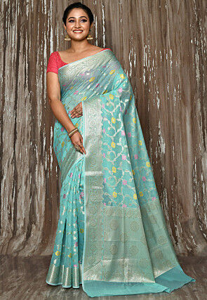 Banarasi Cotton Silk Saree in Light Blue