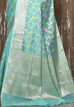 Banarasi Cotton Silk Saree in Light Blue