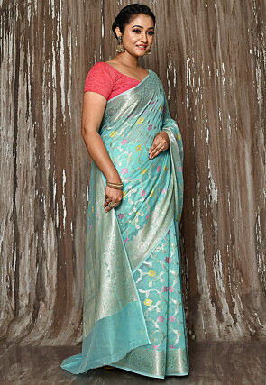 Banarasi Cotton Silk Saree in Light Blue