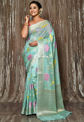 Banarasi Cotton Silk Saree in Light Blue