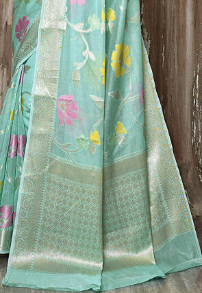 Banarasi Cotton Silk Saree in Light Blue