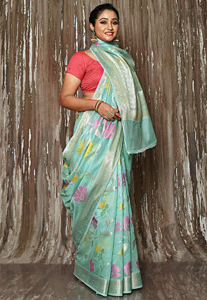 Banarasi Cotton Silk Saree in Light Blue