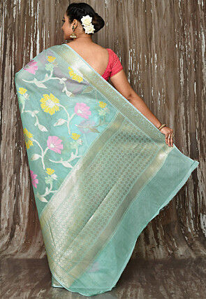 Banarasi Cotton Silk Saree in Light Blue