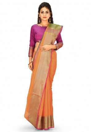 Banarasi Cotton Silk Saree in Orange