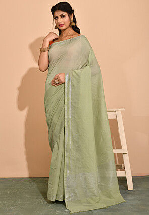 Banarasi Cotton Silk Saree in Pastel Green