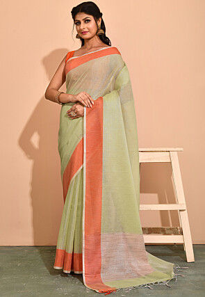 Banarasi Cotton Tissue Saree in Pastel Green