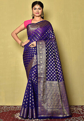 Banarasi Georgette Silk Saree in Navy Blue