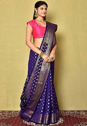 Banarasi Georgette Silk Saree in Navy Blue