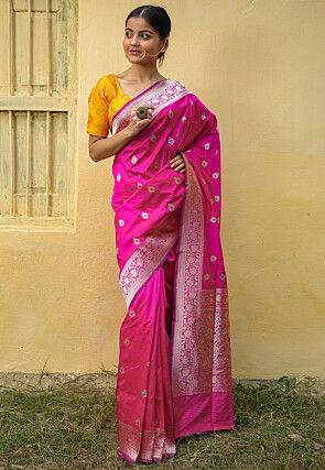 Banarasi Handloom Pure Katan Silk Saree in Fuchsia