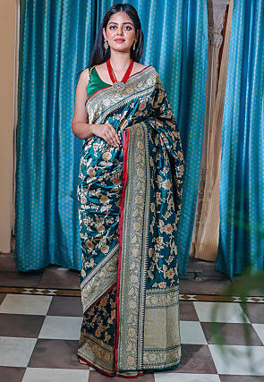 Banarasi Handloom Pure Katan Silk Saree in Turquoise