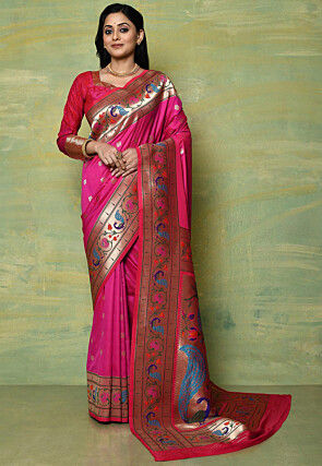 RANI PINK BEAUTIFUL ZARI WOVEN WORK PAITHANI SAREE - Mr & Mrs Creation -  4247408