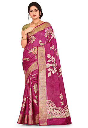 Banarasi Matka Silk Saree in Fuchsia
