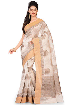 Banarasi Matka Silk Saree in Off White