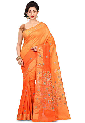 Banarasi Matka Silk Saree in Shaded Orange