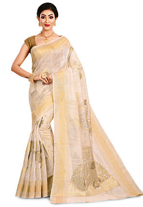 Banarasi Matka Silk Saree in White