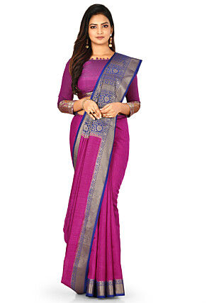Banarasi Muga Silk Saree in Fuchsia