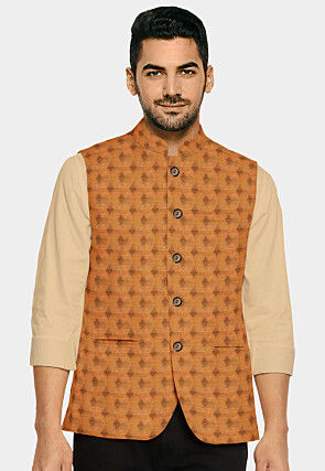 Banarasi Nehru Jacket in Orange
