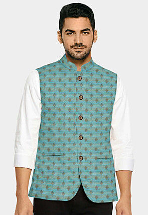 Banarasi Nehru Jacket in Pastel Green