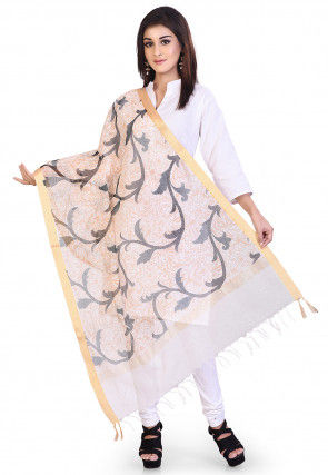Banarasi Noil Silk Dupatta in Off White and Beige